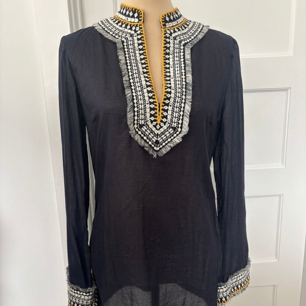 Tory Burch Swim Coverup Cotton Tory Tunic Top Navy Blue Sz 10 Medium Large